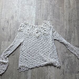 Cream Crochet Long Sleeve Top